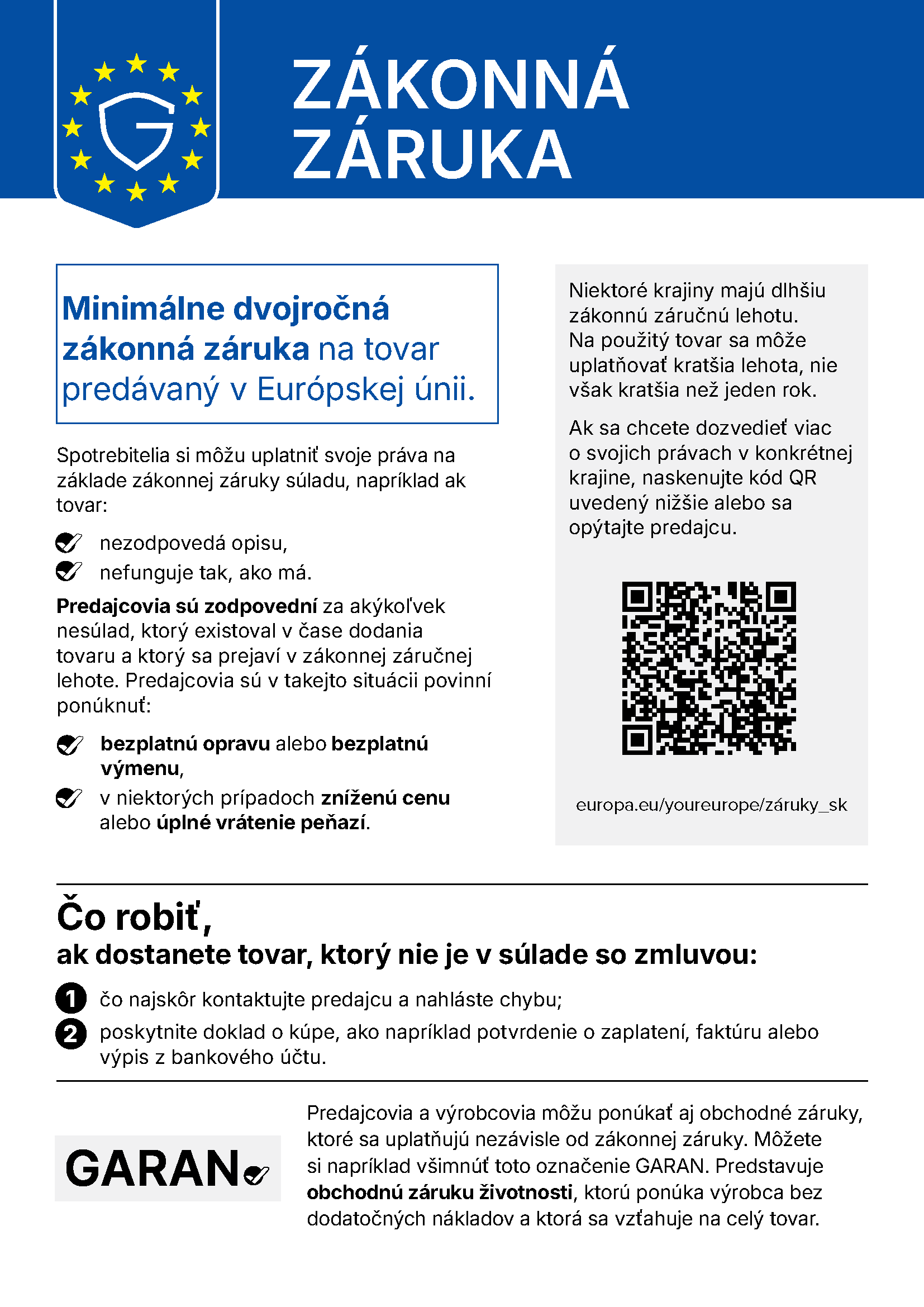 Oznámenie o zodpovednosti za vady tovaru