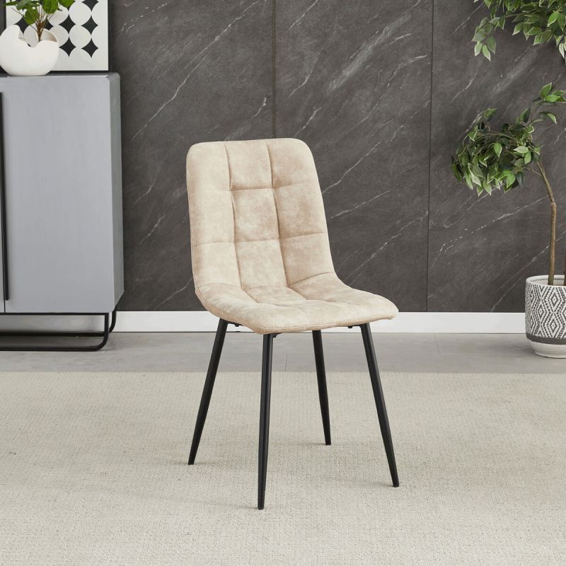 Jedálenská minimalistická stolička v industriálnom štýle, krémová vintage látka