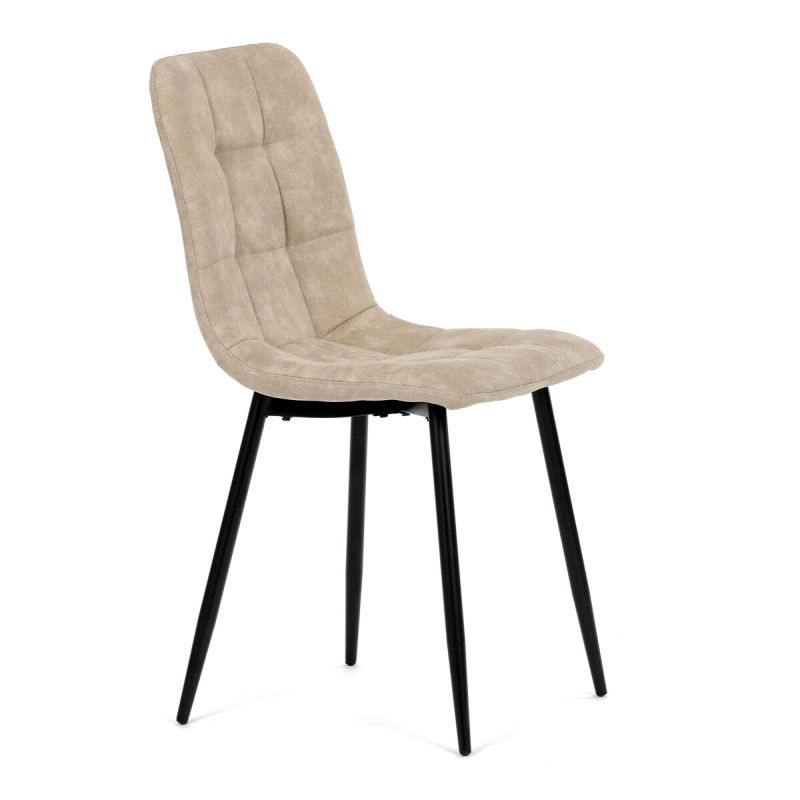 Jedálenská minimalistická stolička v industriálnom štýle, krémová vintage látka