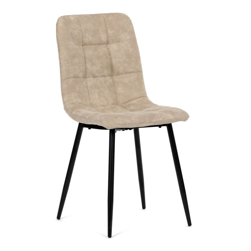 Jedálenská minimalistická stolička v industriálnom štýle, krémová vintage látka