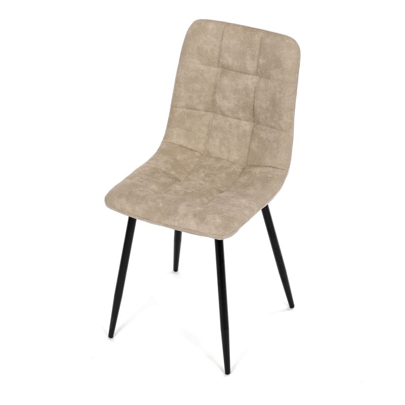 Jedálenská minimalistická stolička v industriálnom štýle, krémová vintage látka