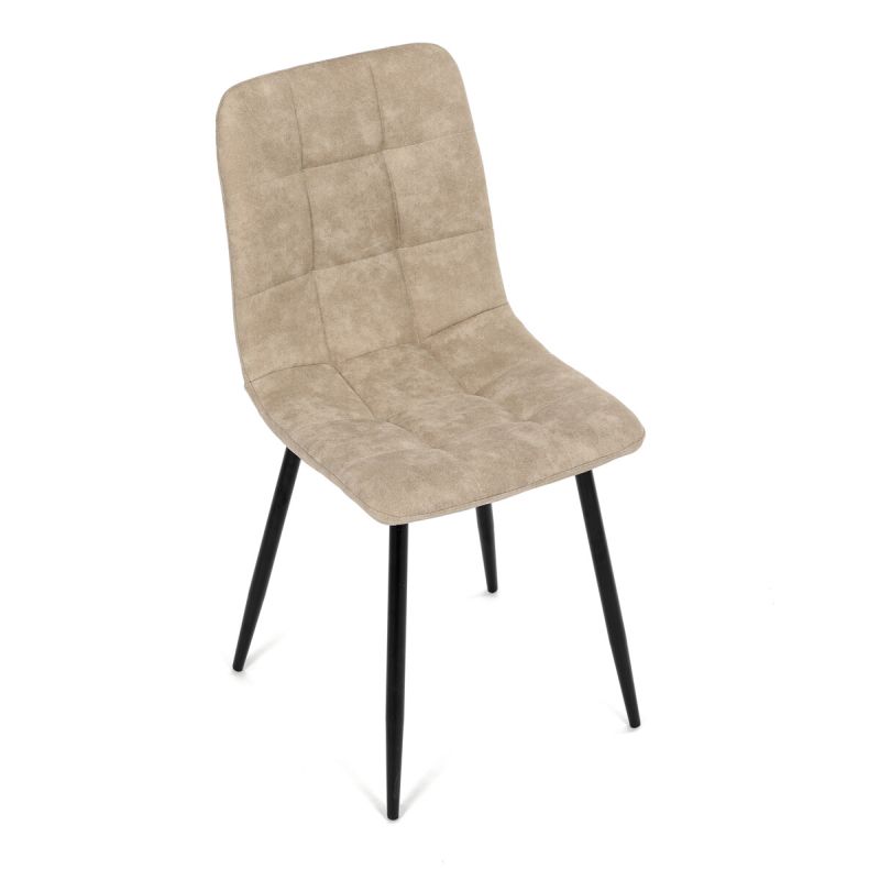 Jedálenská minimalistická stolička v industriálnom štýle, krémová vintage látka