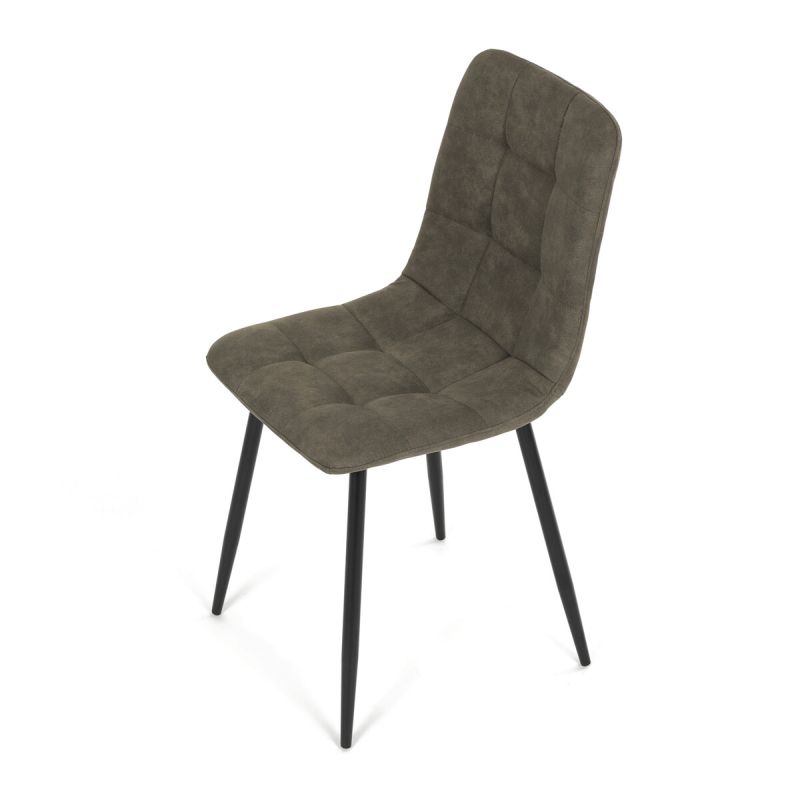 Jedálenská minimalistická stolička v industriálnom štýle, zelená vintage látka
