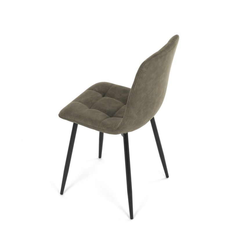 Jedálenská minimalistická stolička v industriálnom štýle, zelená vintage látka