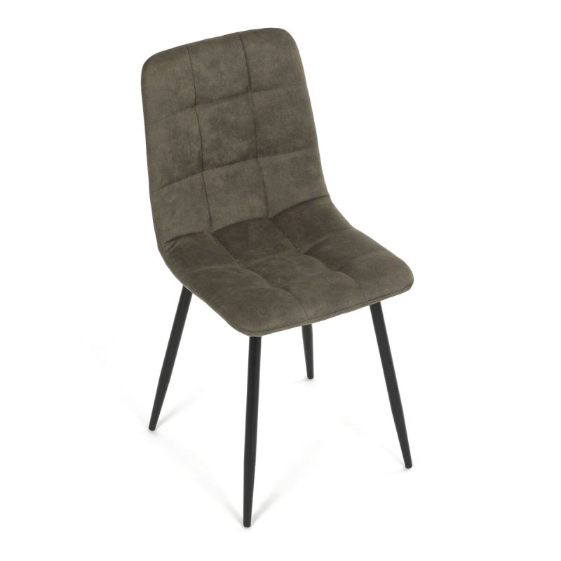 Jedálenská minimalistická stolička v industriálnom štýle, zelená vintage látka