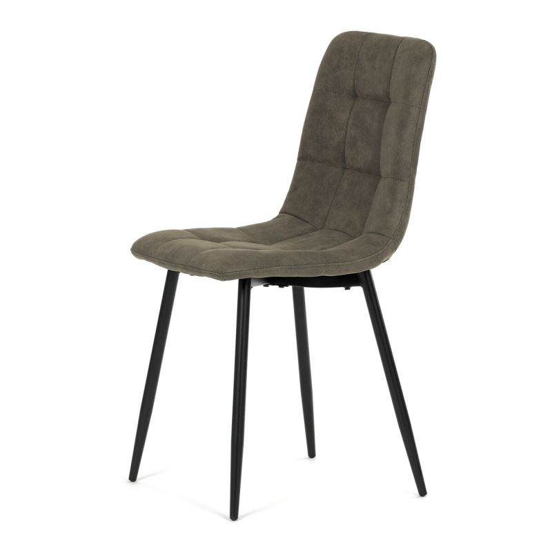 Jedálenská minimalistická stolička v industriálnom štýle, zelená vintage látka