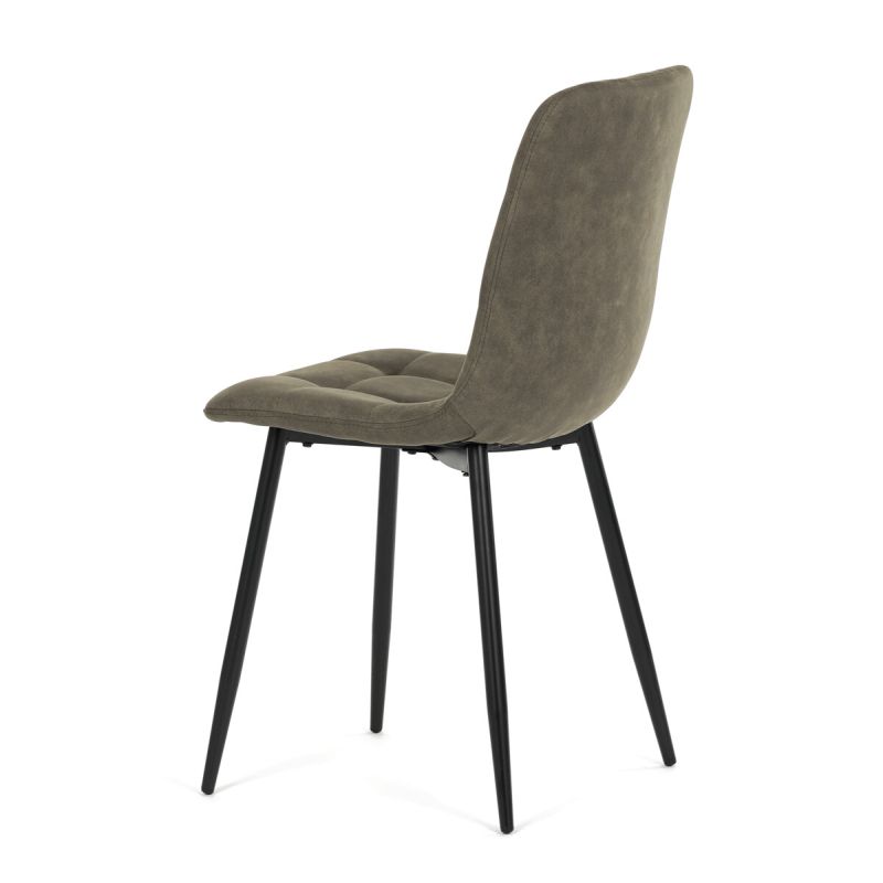 Jedálenská minimalistická stolička v industriálnom štýle, zelená vintage látka