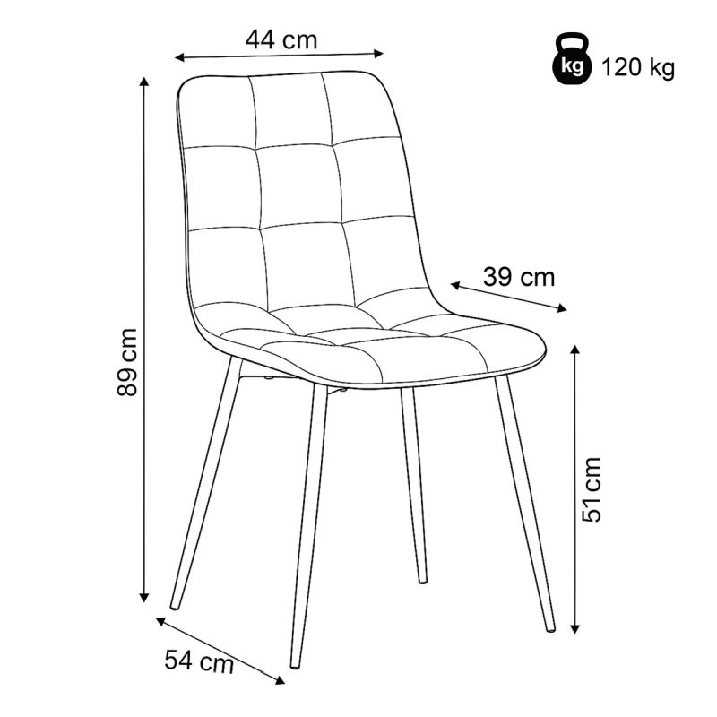 Jedálenská minimalistická stolička v industriálnom štýle, modrá zamatová látka