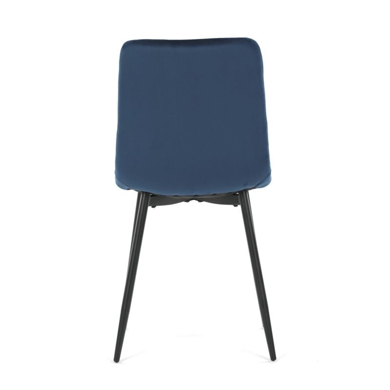 Jedálenská minimalistická stolička v industriálnom štýle, modrá zamatová látka