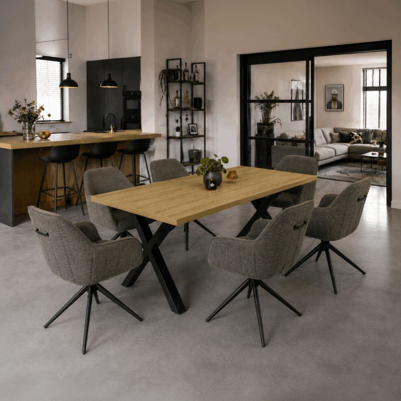 Jedálenský stôl s rozmermi 180x90, nohy v tvare X, dub