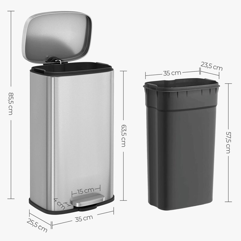 Kôš na odpadky, kovový, strieborný – 30 l
