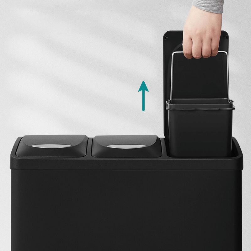 Odpadkový kôš, čierny, s pedálmi, 3×8 l