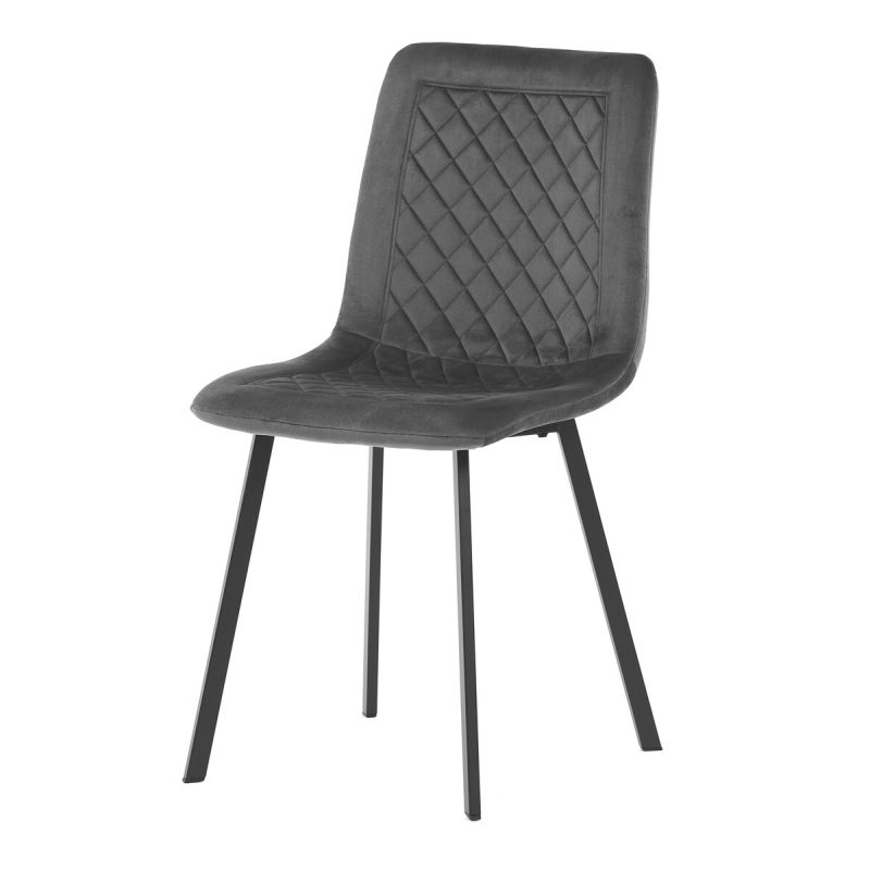 Stolička jedálenská, látka šedý zamat, kov čierny mat
