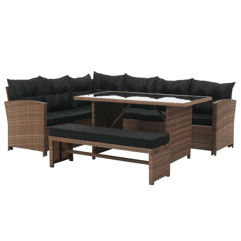 Záhradný 3-dielny ratanový set, svetlohnedá-čierna