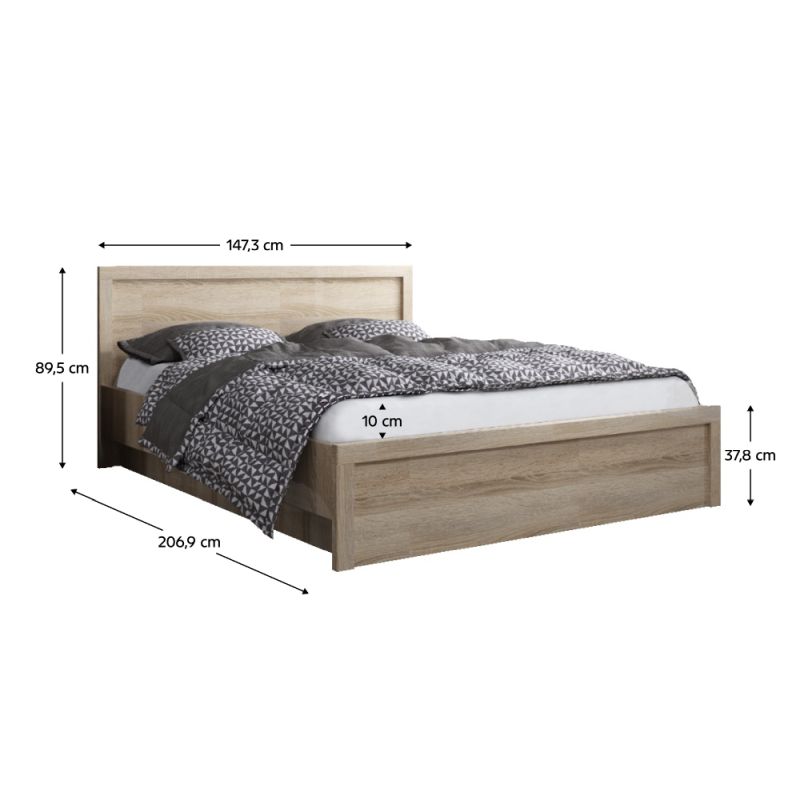 Posteľ 140x200, s roštom bez matraca, v elegantnom prevedení dub sonoma