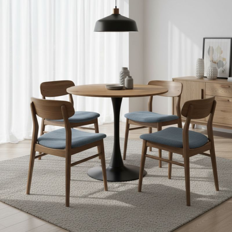 Jedálenský stôl s moderným dizajnom, dub-čierna, priemer 80 cm