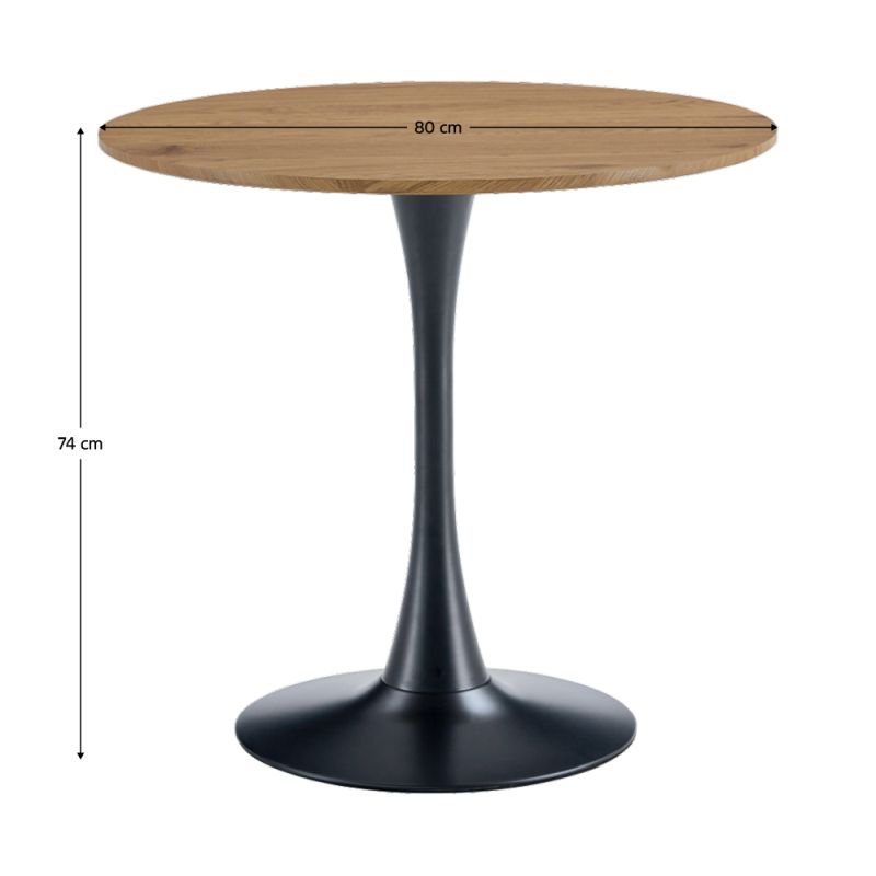 Jedálenský stôl s moderným dizajnom, dub-čierna, priemer 80 cm