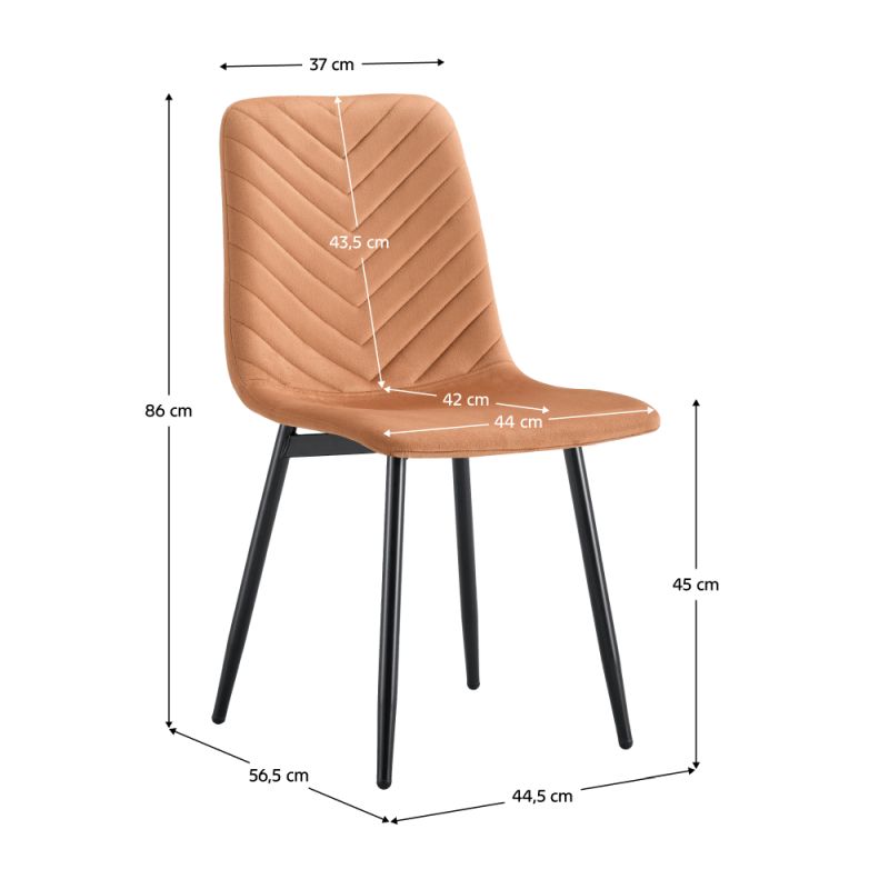Stolička s nohami z kovu, terakota Velvet látka