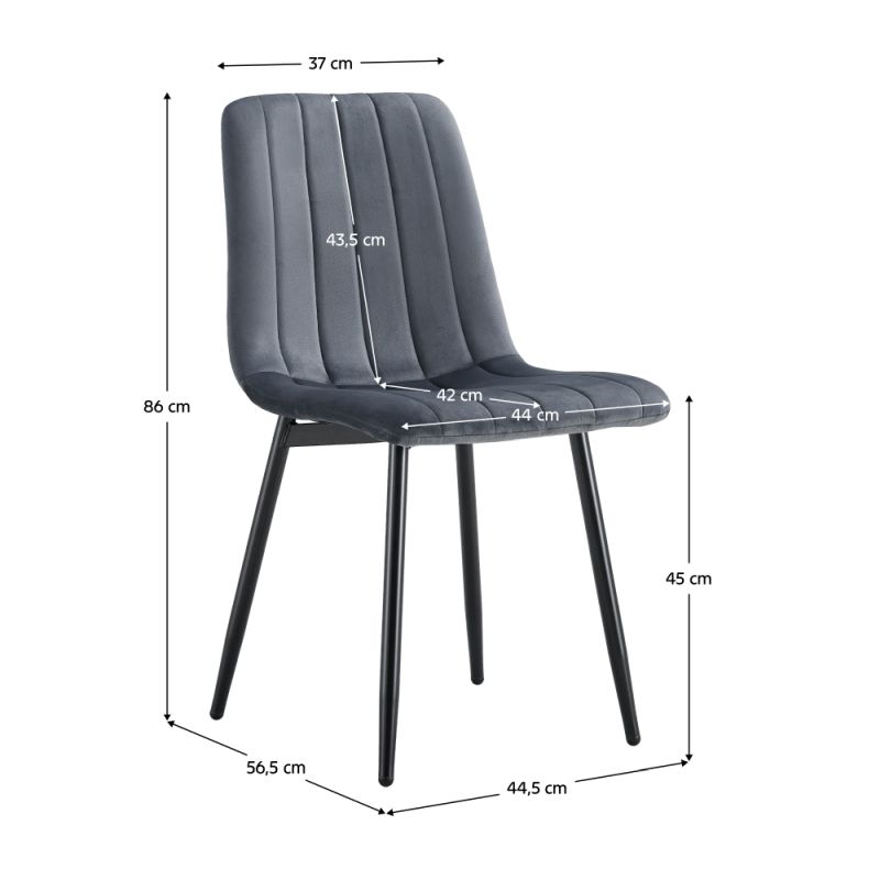 Stolička s nohami z kovu, tmavosivá Velvet látka