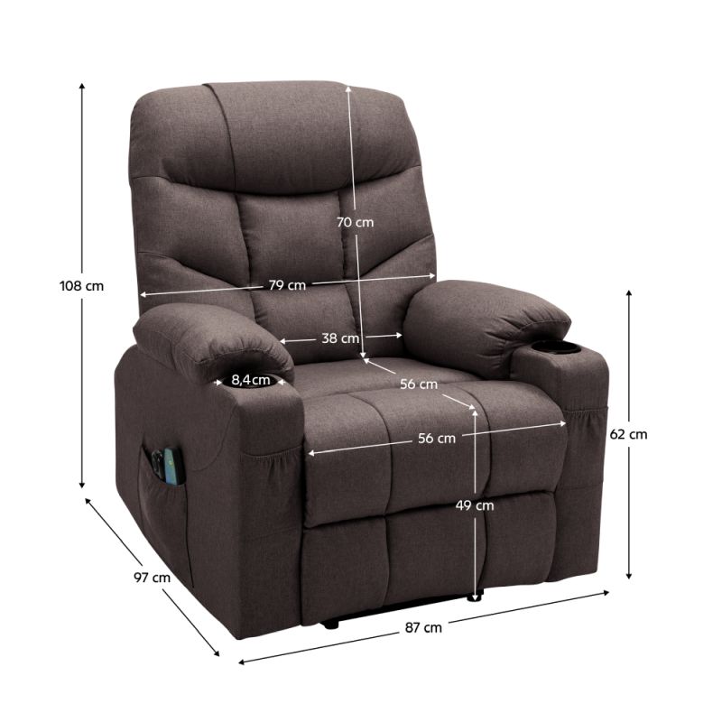 Masážne elektrické relaxačné polohovacie kreslo s podnožou hnedé