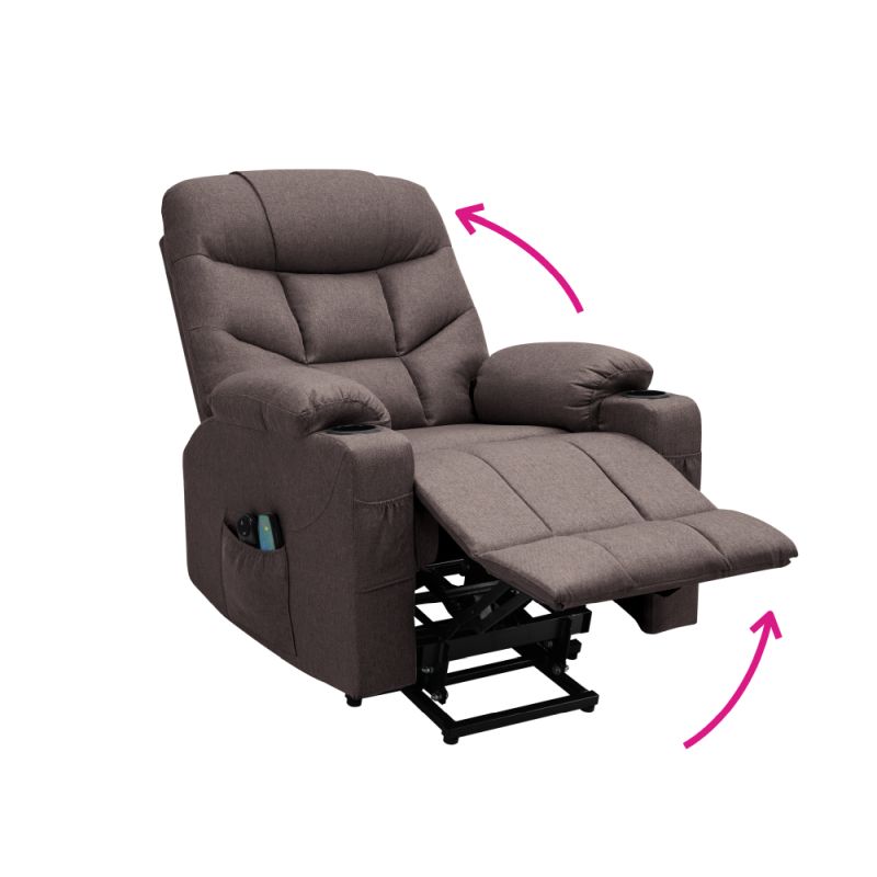 Masážne elektrické relaxačné polohovacie kreslo s podnožou hnedé