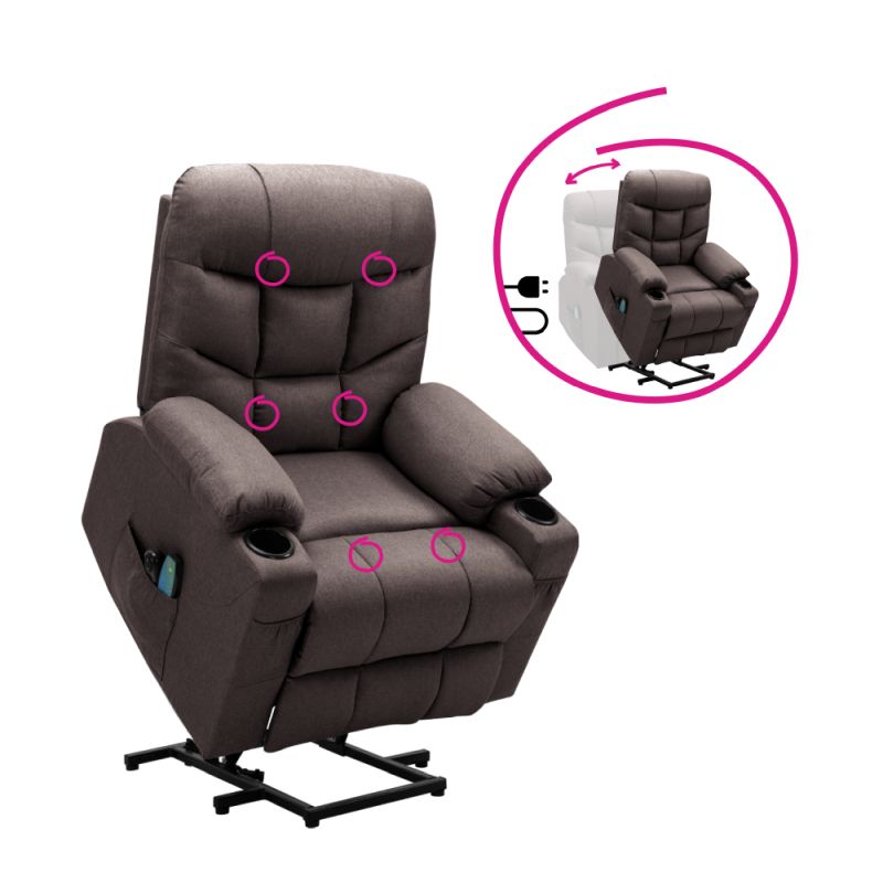 Masážne elektrické relaxačné polohovacie kreslo s podnožou hnedé