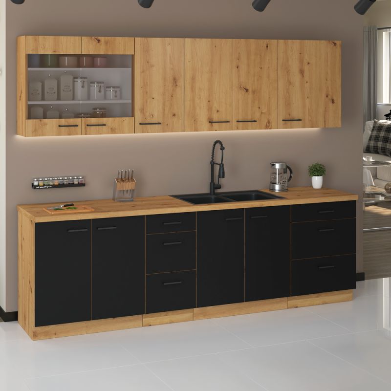 Spodná drezová skrinka, čierny mat-dub artisan, 80ZL 2F BB, 2x dvierka