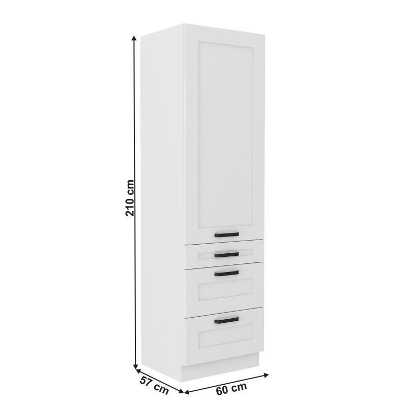 Vysoká skrinka, biela, 60 DKS-210 3S 1F, 1x dvierka, 3x zásuvka