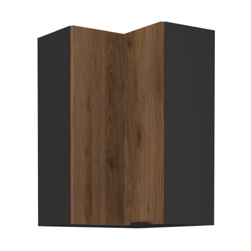 Horná rohová skrinka, orech okapi-čierna, 60x60 GN-90 2F, 2x dvierka