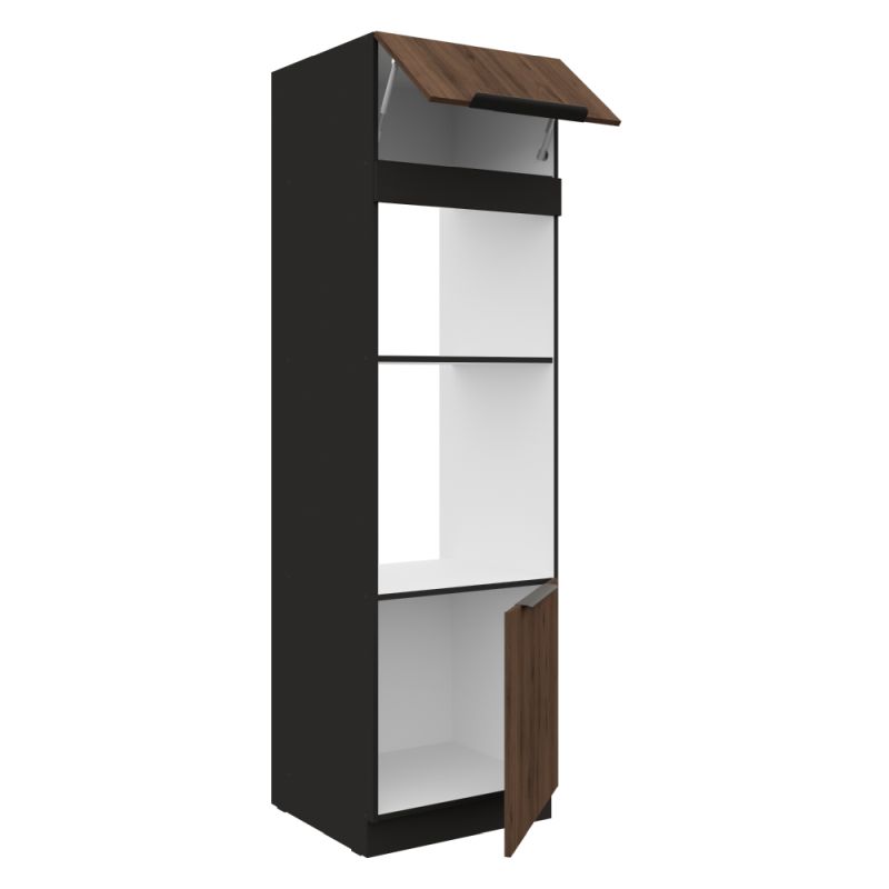 Vysoká skrinka na rúru a mikrovlnú rúru, orech okapi-čierna, 60 DPM-210 2F, 2x dvierka