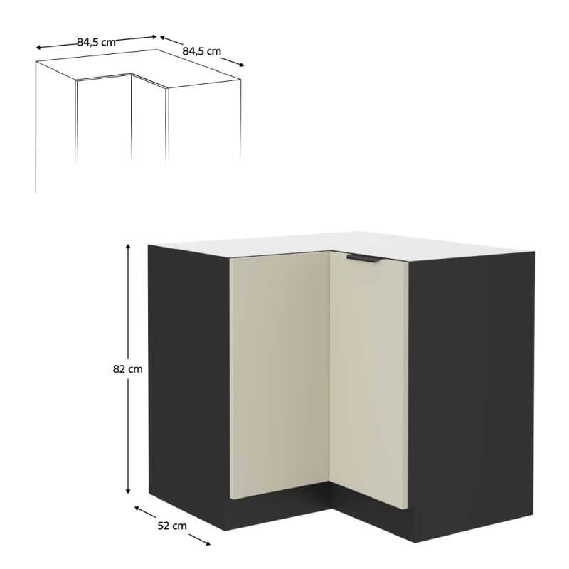 Spodná rohová skrinka, cashmere-čierna, 90x90 DN 2F BB, 2x dvierka