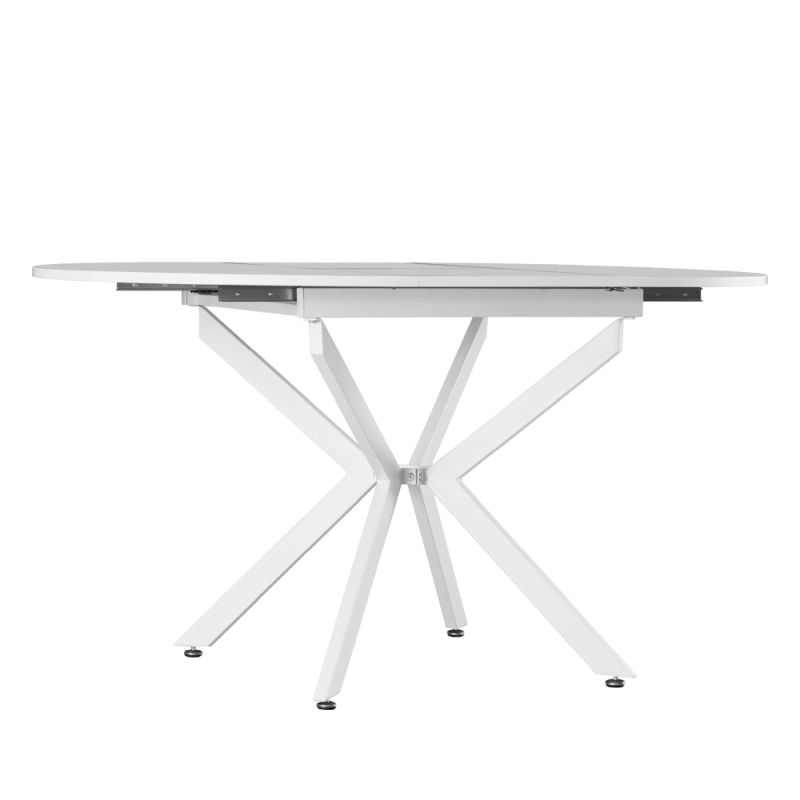 Okrúhly jedálenský rozkladací stôl, biela, 100-140 cm