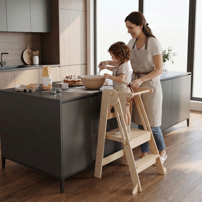 Montessori skladacia učiaca veža, prírodná