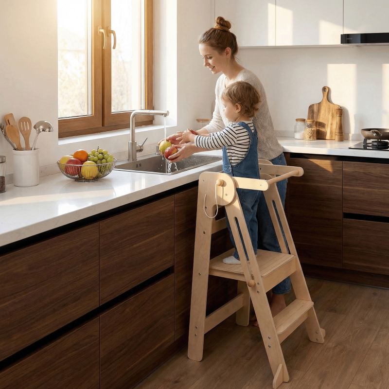 Montessori skladacia učiaca veža, prírodná