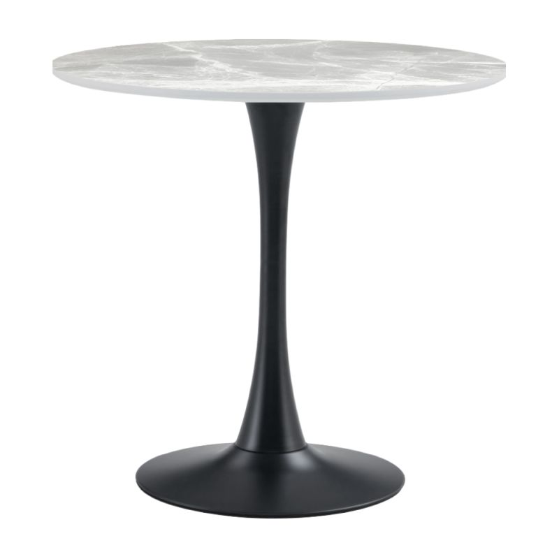 Jedálenský stôl okrúhly, sivý mramor, čierny kov, priemer 90 cm