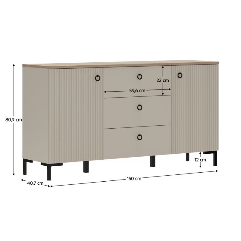 Komoda 2D3S, sivohnedá Taupe, dub silverjack, kombinovaná