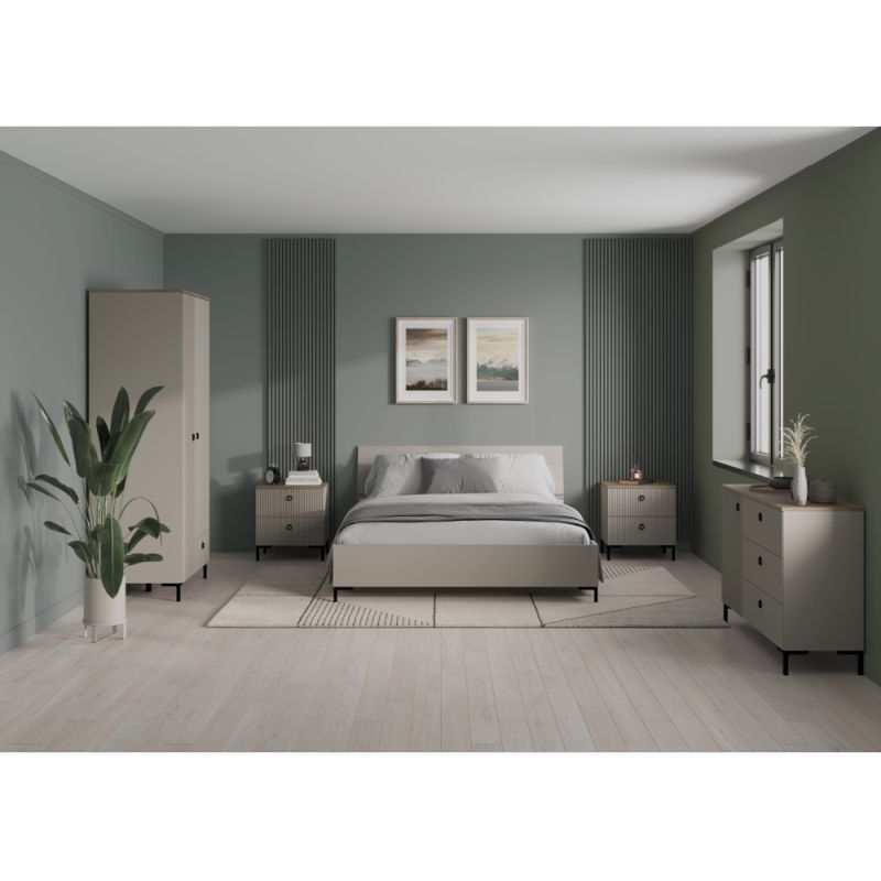 Dizajnový nočný stolík 2S, sivohnedá Taupe, dub silverjack, 2 zásuvky