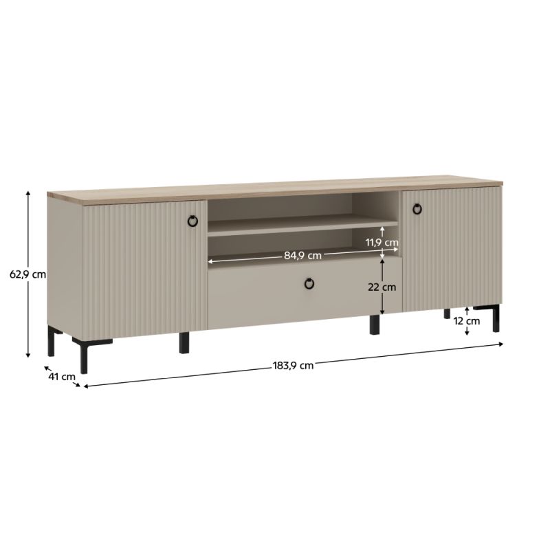 Dizajnový TV stolík 2D1S, sivohnedá Taupe, dub silverjack