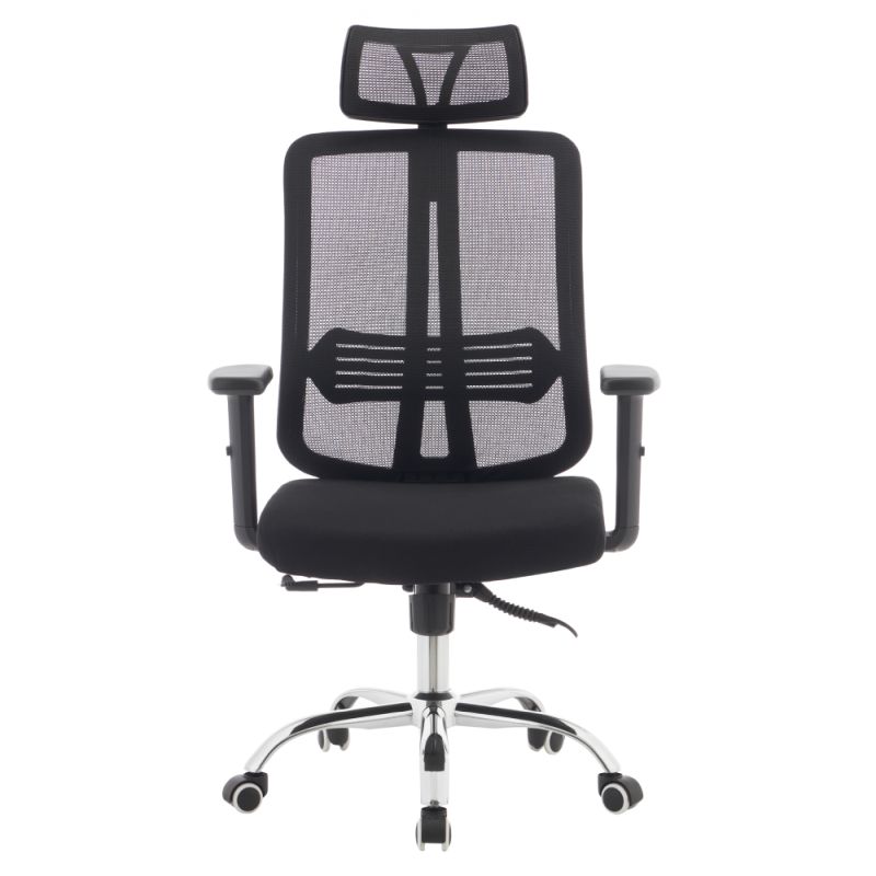 Ergonomické kancelárske kreslo čierne so sieťovinou a chrómovou podstavou