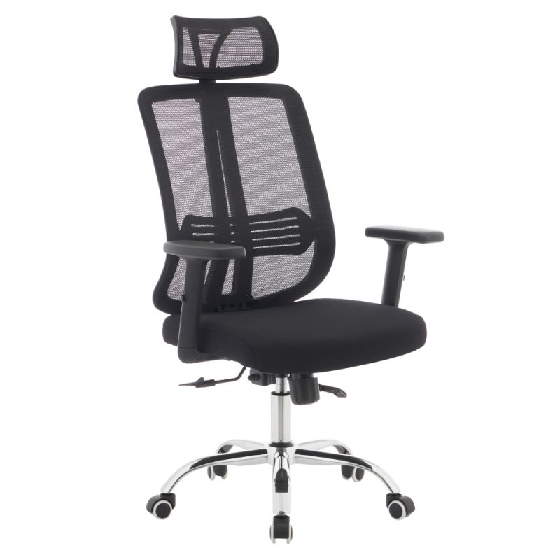 Ergonomické kancelárske kreslo čierne so sieťovinou a chrómovou podstavou