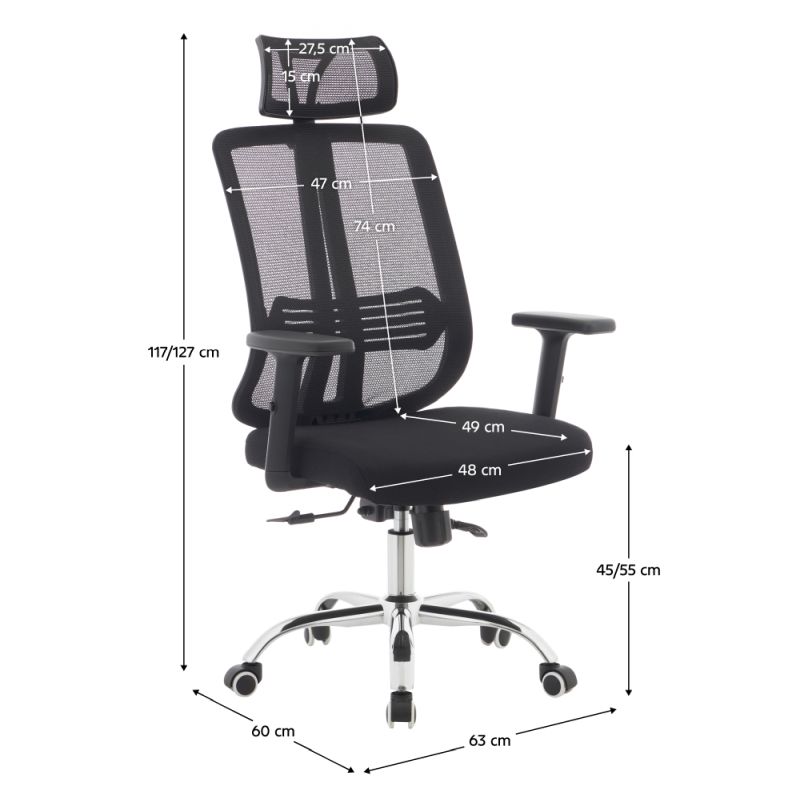 Ergonomické kancelárske kreslo čierne so sieťovinou a chrómovou podstavou