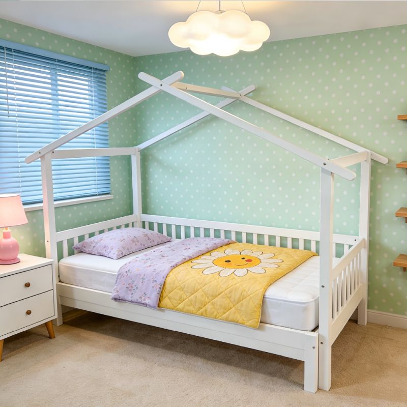 Montessori posteľ rozkladacia 90-180x200 cm, biela, masív