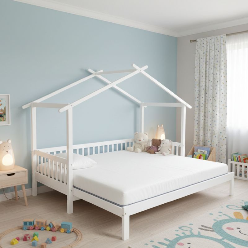 Montessori posteľ rozkladacia 90-180x200 cm, biela, masív
