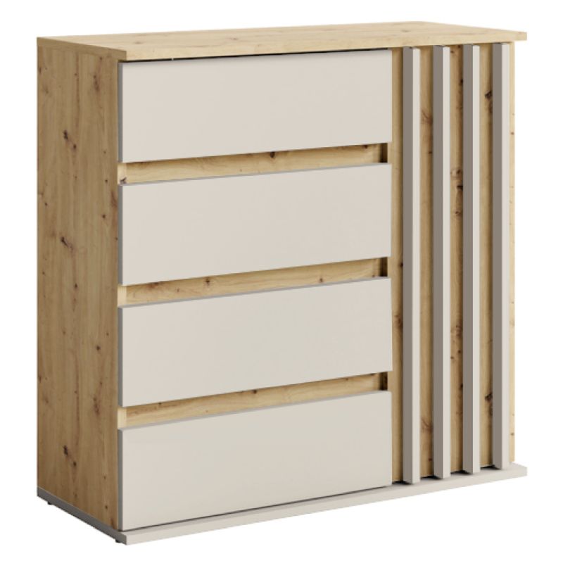 Komoda 1D4s, 1x dvierka a 4x zásuvka, kašmír-dub artisan