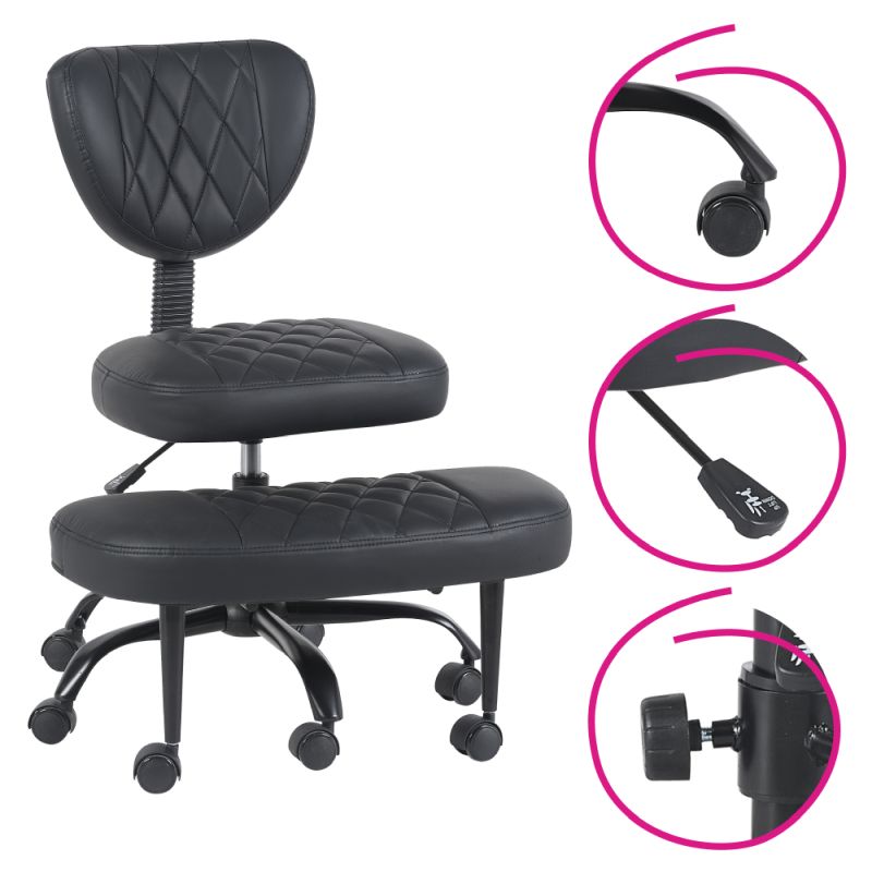 Ergonomická kľakačka, čierna ekokoža, čierny kov