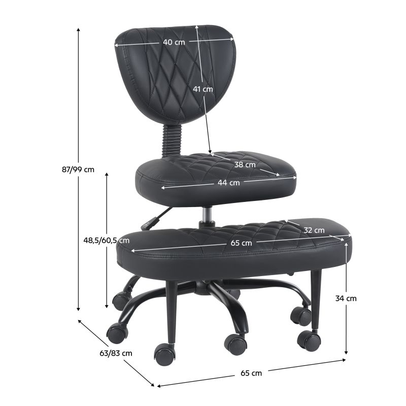 Ergonomická kľakačka, čierna ekokoža, čierny kov