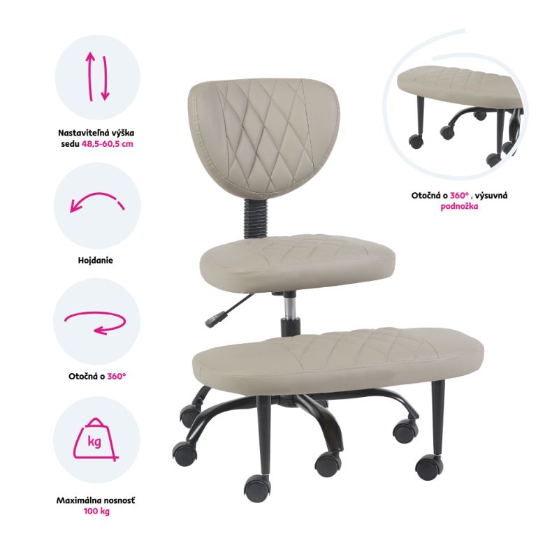 Ergonomická kľakačka, sivohnedá Taupe ekokoža, čierny kov