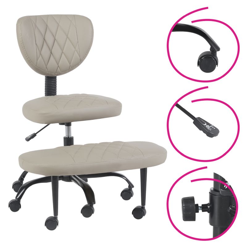 Ergonomická kľakačka, sivohnedá Taupe ekokoža, čierny kov