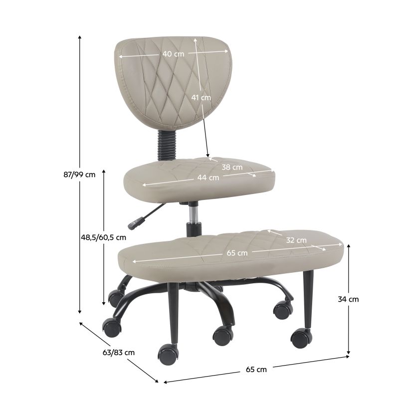 Ergonomická kľakačka, sivohnedá Taupe ekokoža, čierny kov