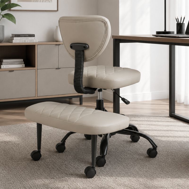 Ergonomická kľakačka, sivohnedá Taupe ekokoža, čierny kov